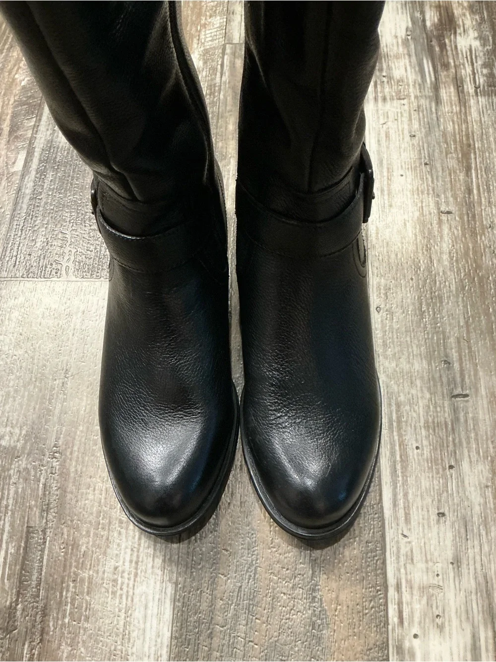 Naturalizer Black Leather Knee High Buckle Boot Size 8.5W Wide Calf